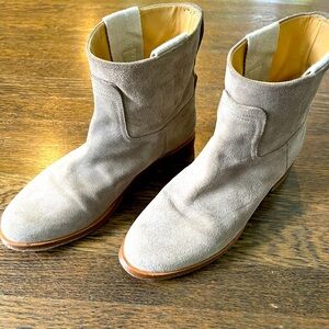 Rag & Bone Holly Ankle Boots Suede Pull On Sz 38.5 or 8.5 Gray Taupe Suede EUC